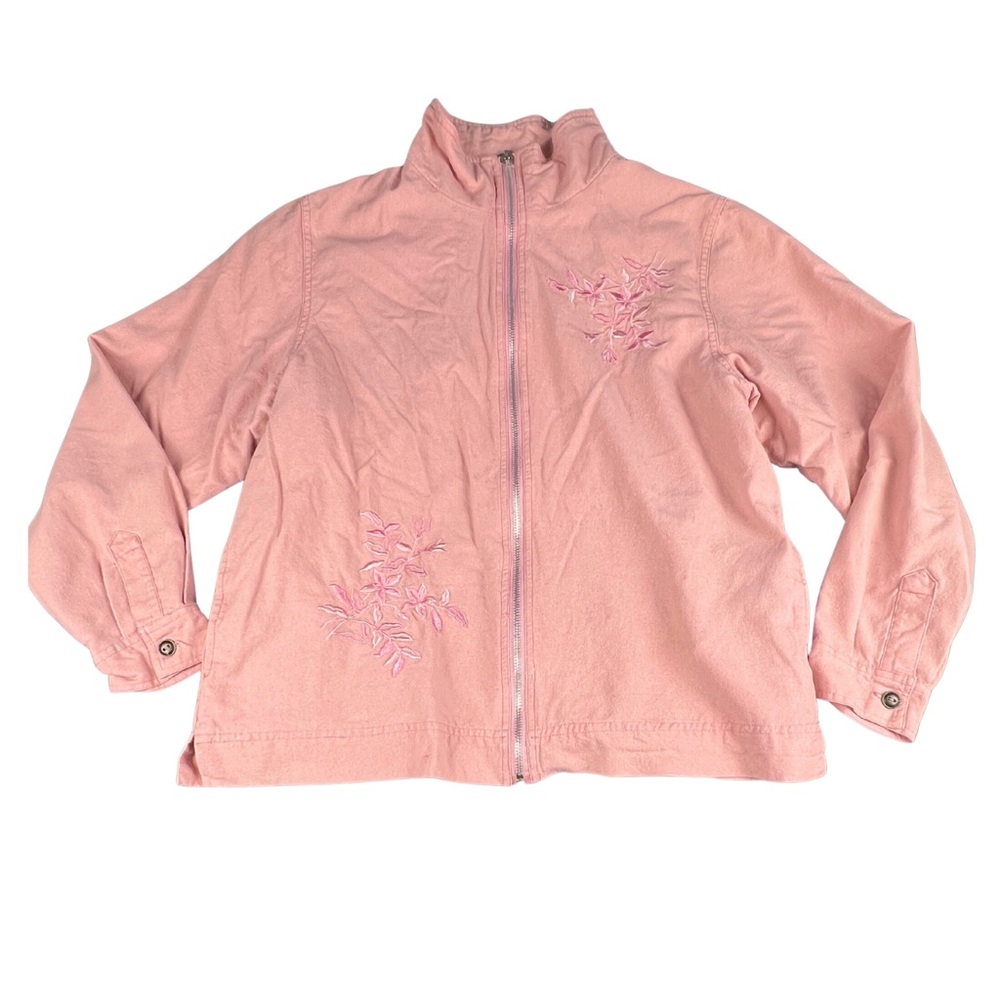 Vital Zone Pink Embroidered Zip Jacket – Soft Elegance, Everyday Comfort, Size M